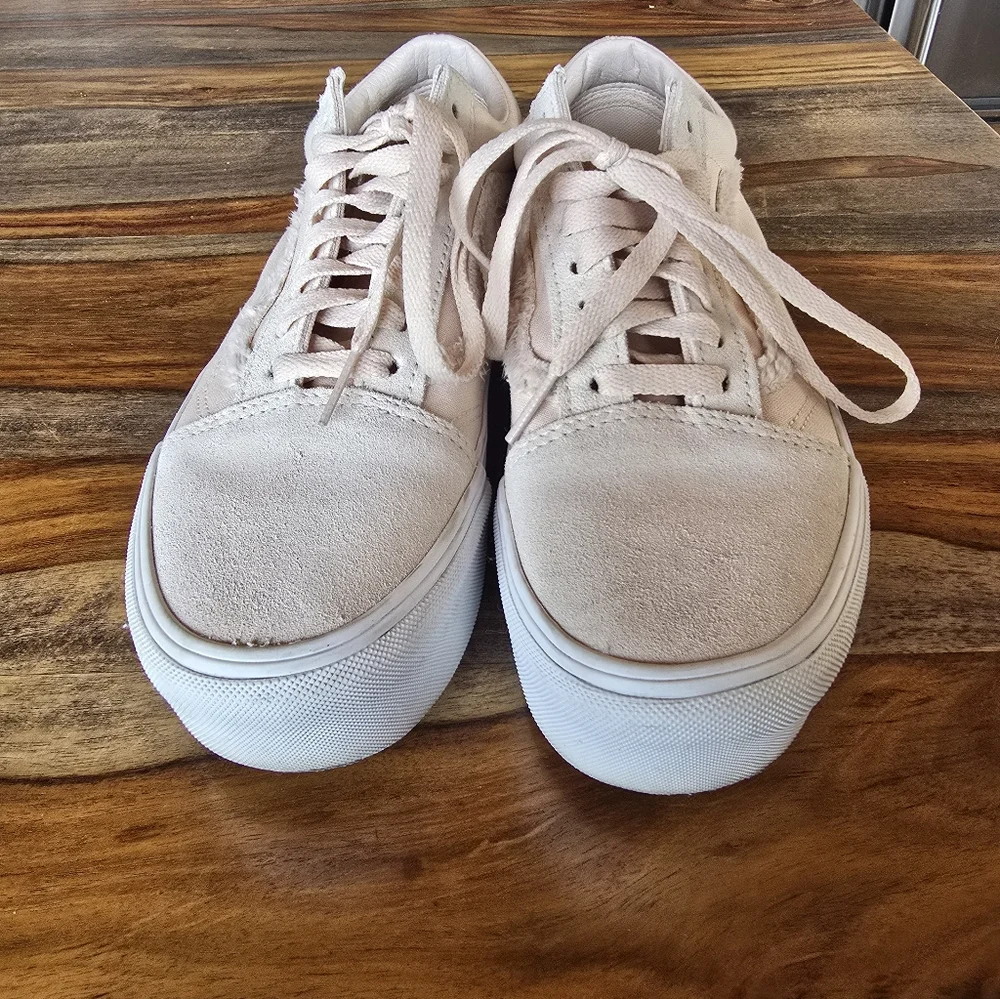 Women's Pastel Light Pink Nude Platform Laced Vans Stacked - Picture 6 of 8